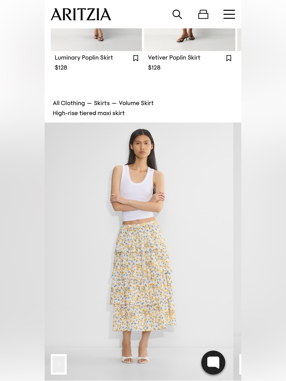 Aritzia Floral Volume Skirt, Yellow & Blue Floral - Size S